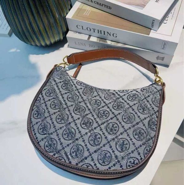 

designer luxury bags tb new women's trendy printing crescent spliced leather half round shoulder crossbody bag