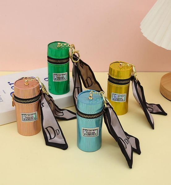 

laser lipstick bag keychains letter silk scarf key chains ring fashion design pu leather coin purse case pouches pendant car keyri4331481, Slivery;golden