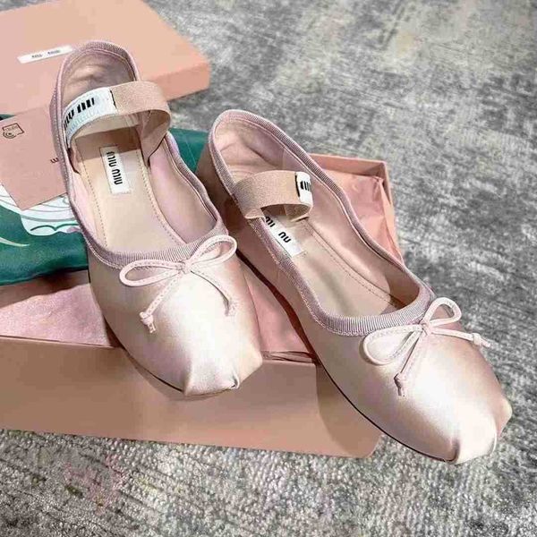 

luxury miu paris ballet fashion designer professional dance shoes 2023 satin ballerinas mm platform bowknot shallow mouth single shoe flat s, Black