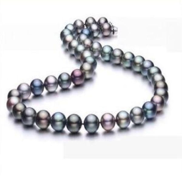 

new fine pearl jewelry 89 mm round natural tahitian black red green pearl necklace 18inch4930350, Silver
