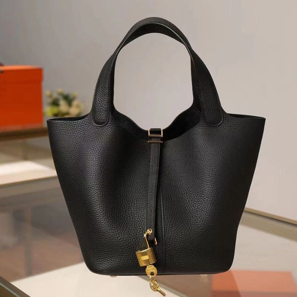 

5a real leather new shoulder bags bucket bag women shopping bag designer handbags cross body with lock picotin shopping tote