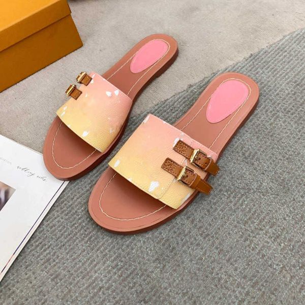 

2023 luxury women lock it mule slippers fashion gold buckle gradient low muller sandals with box, Black