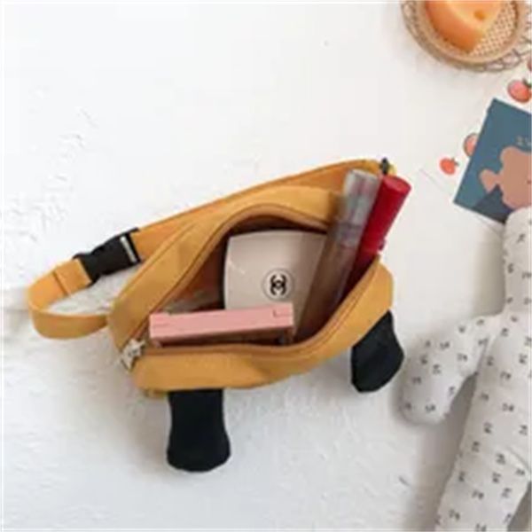 

children's bag cute cartoon dog canvas cloths chest cross body bag boys waist bag kids fashion accessories wholesale a3, Black