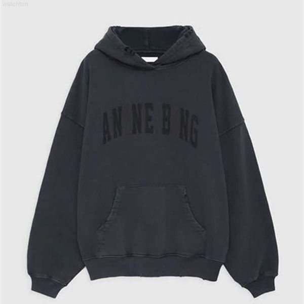 

23ss women desginer fashion cotton hooded new ab anines bing classic letter print wash water stir fry color snowflake loose sweatshirt hoodi, Black