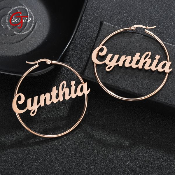 

hoop huggie goxijite custom name big earring for women stainless steel exaggerate letter nameplate circle earrings jewelry gift 230727, Golden;silver