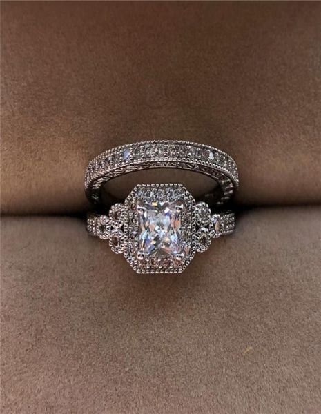 

luxury white zircon stone ring set new fashion 925 silver engagement ring vintage wedding rings for women bridal sets6239814