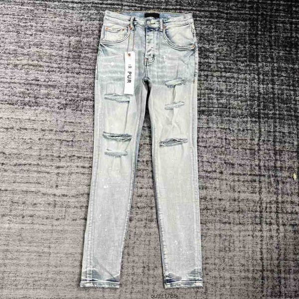 

purple brand jeans designer mens ripped straight regular denim tears washed old long fashion hole stack32, Blue