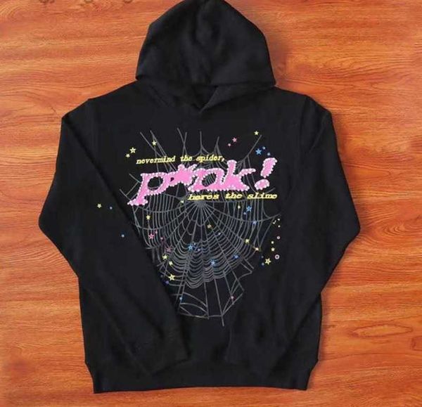 

designer kanyes style spider 555555 hoodie jacket spi5er 555 pink fashion streetwear printed men's and women's couple's sweat, Black
