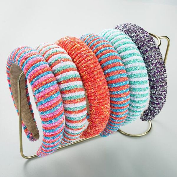 

new fashion hairband for women candy color headband sponge fabric colorful rainbow rhinestone hair accessories, Slivery;white