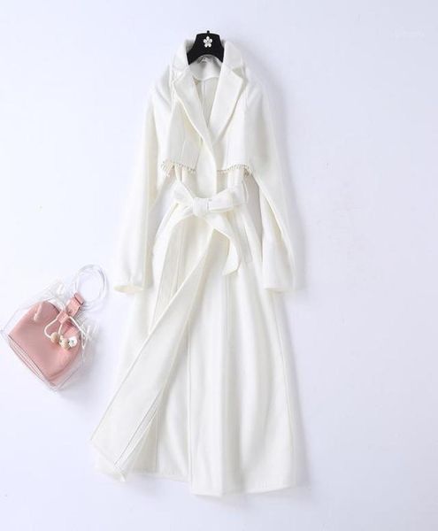 

women039s wool blends 2021 arrival pearl design white black coat women winter warm woolen long trench coats elegant ladies ou9310720