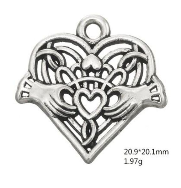 

2021 antique silver plated claddagh friendship heart in hand pendant irish bff charm for diy bracelet9632136, Bronze;silver
