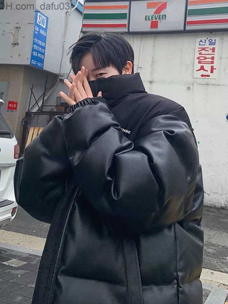 

men's down parkas men's down parkas padded jacket thickened winter coats men hip hop warm splicing korean trend boys cool streetwe, Black