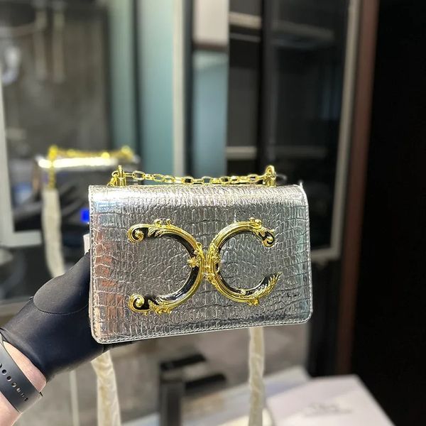 

designer bag fashion shoulder bag luxury crossbody bag metal women's flip bag crocodile print flower chain small square bag shoulder ba