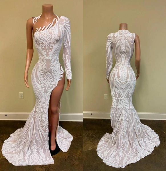 

2020 african black girls evening dresses jewel neck sparkly sequined high side split mermaid prom dress long sleeve formal gowns2081652, Black;red