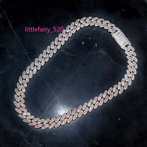 

chains 15mm prong baguette cuban chain 14k white gold plated real iced diamonds necklace cubic zirconia jewelry 14-20inch length, Silver
