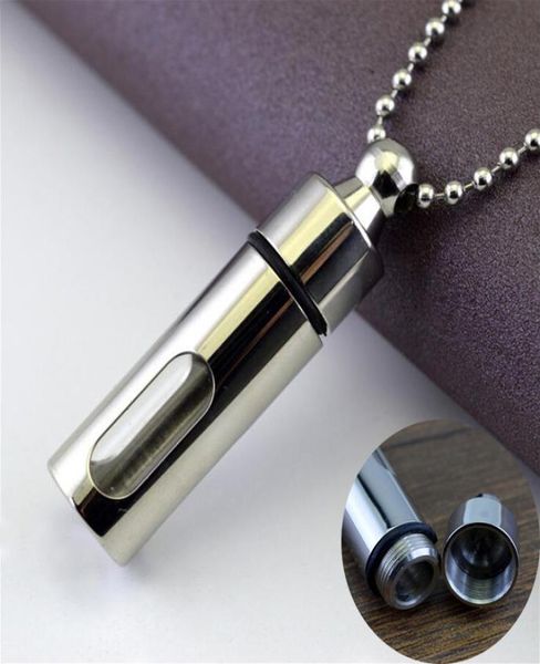 

mens necklace stainless steel glass cylinder aromatherapy essential oil perfume pendant necklace jewelry for men hip hop8718164, Silver
