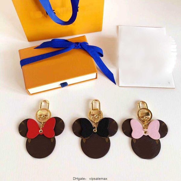 

letter print mouse designer with diamond bow keychain pu leather animal car keyrings key chain holder fashion key ring no box, Silver