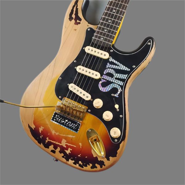 

old st electric guitar, old style srv and gold accessories, handwritten signature, alder body, good sound quality