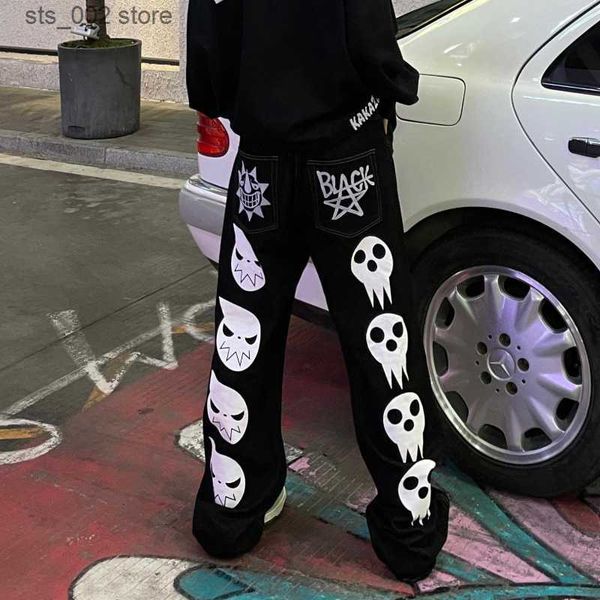 

men's jeans y2k jeans hip hop print baggy black denim pants men's women's streetwear 2023 new harajuku fashion rock punk wide, Blue