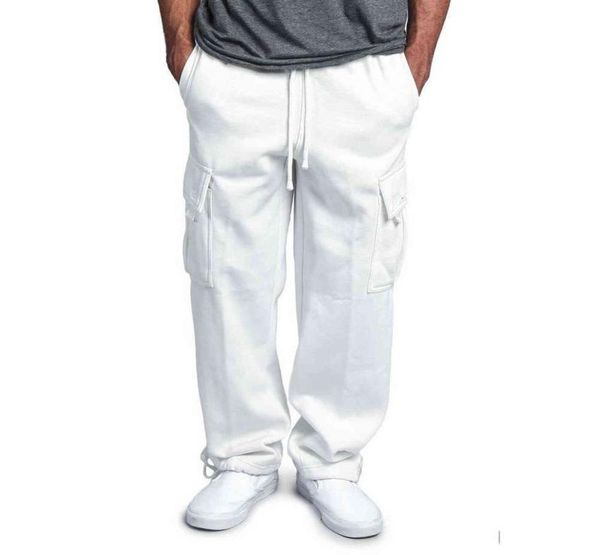 

new men039s side pockets cargo straight pants fleece male joggers trousers fashion casual streetwear outdoor work tracksuit pan1784131, Black