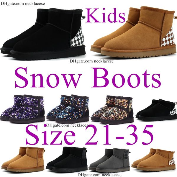 

australia classic kids mini boots girls ultra uggi shoes plaid snow boot baby toddler uggitys sneakers letter sequin children boys winter wa, Black;red