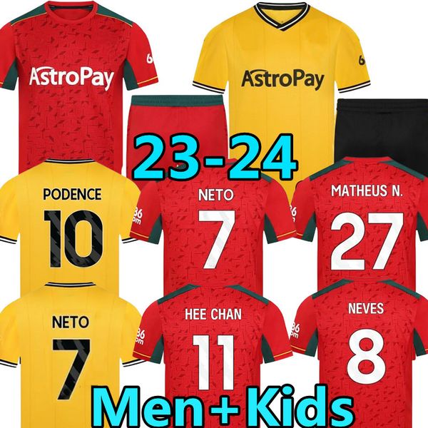 

23 24 wolves soccer jerseys cunha neto sarabia podence matheus hee chan joao gomes traore lemina n. semedo doherty home away 2023 2024 footb, Black;yellow