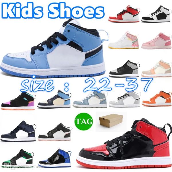 

jumpman 1s high kids desiganer shoes toddlers youth boys girls sneakers university blue patent bred chicago trainers black white digital pin