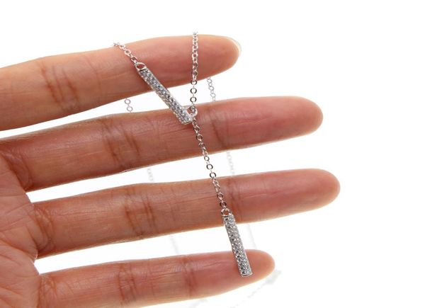 

wholelariat y necklace rhodium plated 925 sterling silver summer women necklaces with double cz bar charm simple fashion3036933