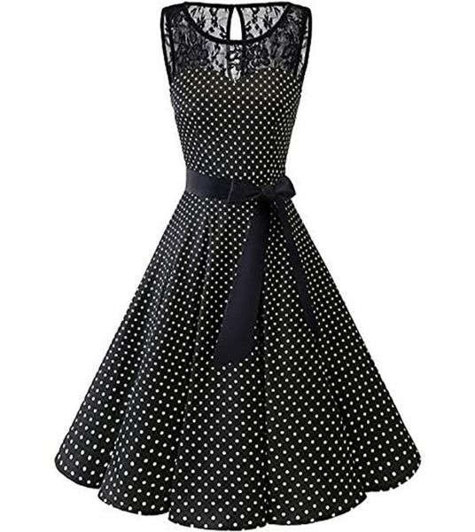 

plus size 5xl summer women midi dress gothic polka dot print sleeveless ladies lace dresses vintage party dress clothes7264133, Black;gray