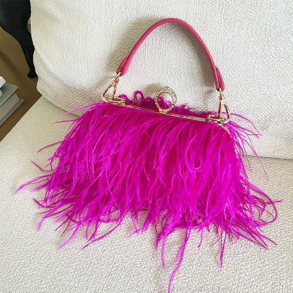 

luxury ostrich feather party evening clutch bags 2023 women wedding purses and handbags small shoulder chain bag designer bag