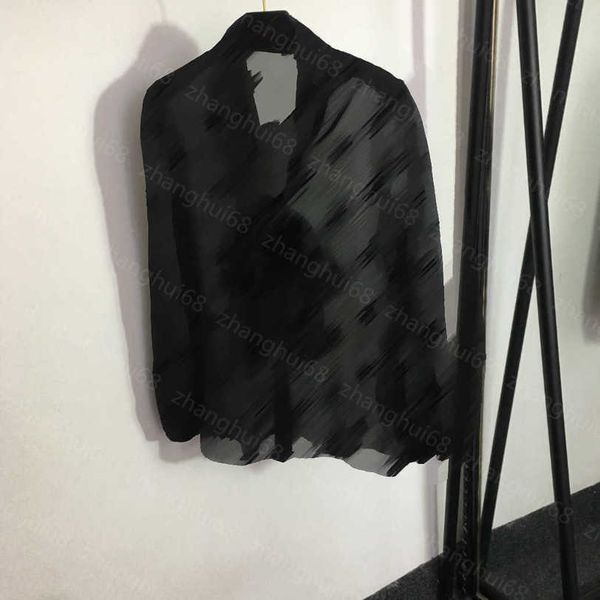 

23ss women shirt womens designer clothing high neck blouse temperament bow collar flocking letter see-through sun protection long sleeve shi, White