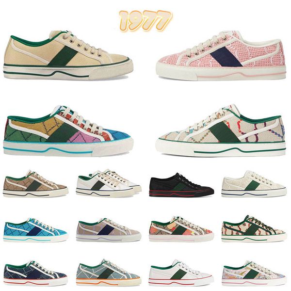 

2023 fashion 1977 canvas casual shoes luxurys designers womens shoe italy green and red web stripe rubber sole stretch cotton low mens sneak