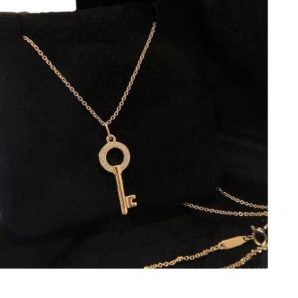 

original tiffay key necklace women's new mini sunflower pendant double t full diamond high edition crown iris collar chain original pac, Black