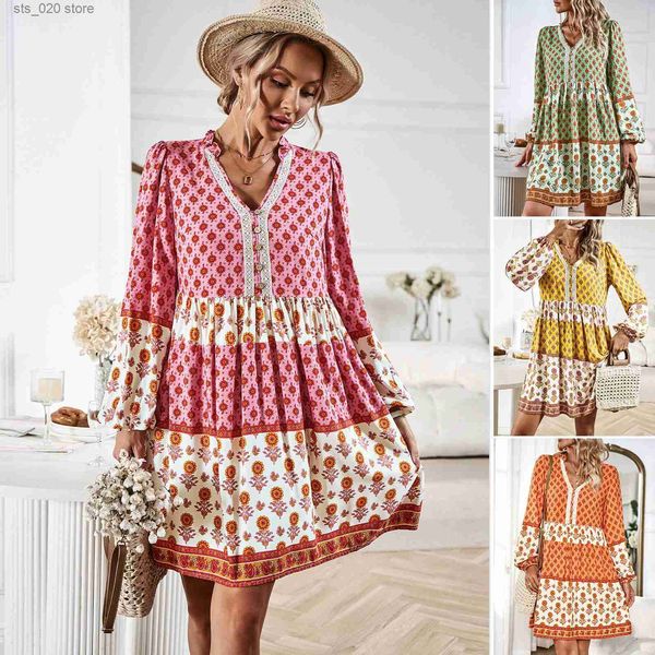 

basic casual dresses dressed women's 2023 autumn vacation casual bohemian mid length dress t230727, Black;gray