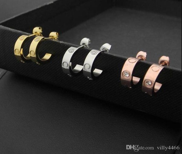 

titanium steel fashion love earring 18k gold diamond with crystal for woman jewelry rose gold plated gift9550330, Golden;silver