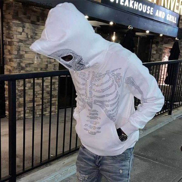 

women's hoodies sweatshirts skeleton graphics white sweatshirts zip up hoodie oversized grunge y2k clothes fashion skull hoodies jacket, Black