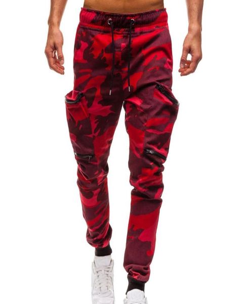 

men039s pants fashion 2021 drawstring classic red camouflage camo joggers zipper pockets sweat cargo sportswear roupas1150529, Black