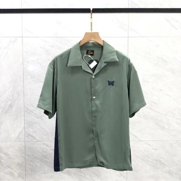 

mens casual shirts summer butterfly needles short sleeve men women 1 green blue seam cut blouse awge single breasted buckle 230726, White;black