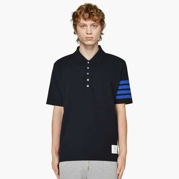

bonzero yarn-dyed ribbon blue four bar polo shirt men's and women's fashionable new casual short sleeve, Black;brown