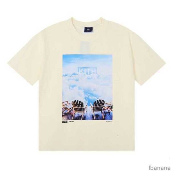 

2023 ins fashion trends brand kith men's t-shirts new york store limited style sky cloud desired life print pure cotton casual short sl, White;black