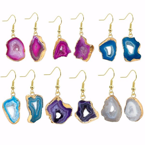 

dangle chandelier natural stone agate sheet earrings crystal hanging ear studs women jewelry accessories, Silver