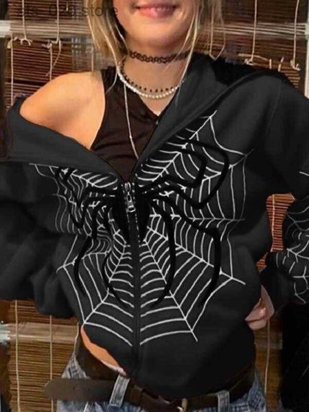 

women's hoodies sweatshirts emo women y2k streetwear hoodie spider web red black zip up hoodies grunge oversized sweatshirt gothic hara