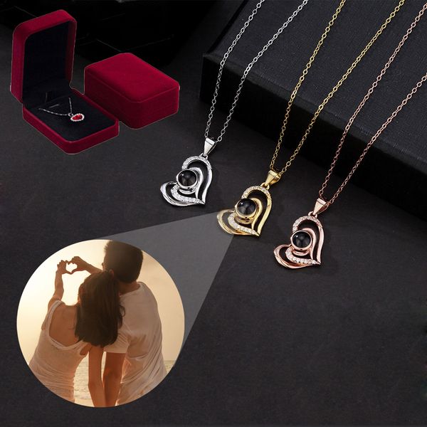 

pendant necklaces s925 custom po projection love heart necklace for girlfriend valentine gift 2023 trendy zircon accessories with box 230727, Silver