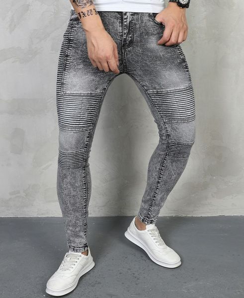 

new designer mens jeans hip hopripped biker slim fit motorcycle fashion skinny clothing size 30-36 pants fshjl858jl, Blue