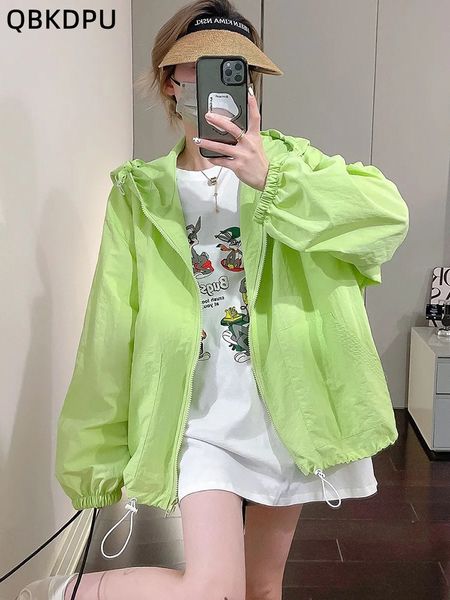 

womens jackets summer sunscreen hooded thin unlined drawstring coats loose fashion korean candy color chaquetas casual women jaquetas 230726, Black;brown