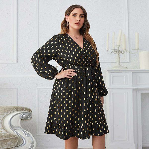 

high waist v neck black polka dots middle eastern lace print dress, Black;gray