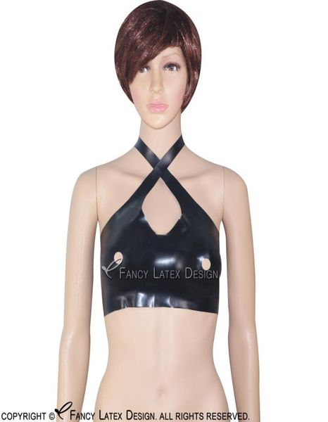 

black latex bra tanks open nipple wire halter cross straps belts rubber crop bras lingerie brassieres 00062388607, Black;white