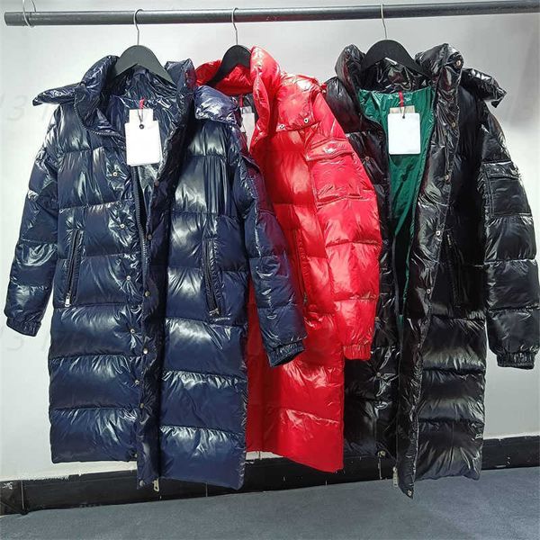 

monclairs designer jacket men hooded puffer jacket filled with white goose downs thickened glossy slim long knee-length down jackets mens wo, Black