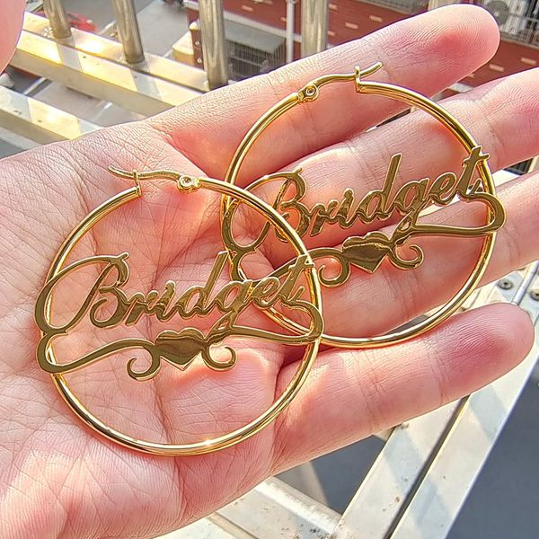 

hoop huggie personalized stainless steel name hoops earrings custom letters 30mm60mm cricle earring nameplate birthday gifts jewelry 230727, Golden;silver