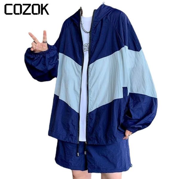 

mens jackets summer sunscreen sets men women casual loose jacket shorts streetwear patchwork outdoors korean 2 pcs set 230726, Black;brown